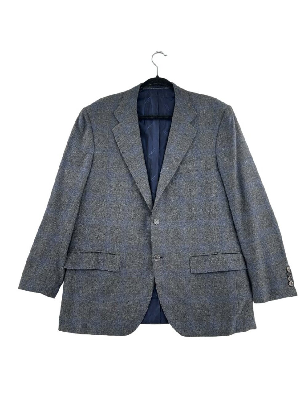 Kiton Napoli Cashmere Silk Blazer Men 56 Sport Coat Jacket Gray Blue Plaid Italy